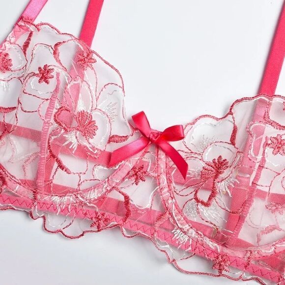Sexy Sheer Floral Embroidered Lingerie Set - Picture 12 of 13